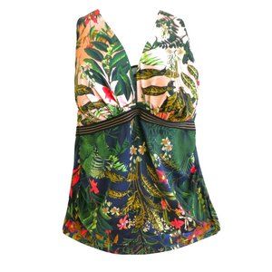 Cacique Swim Havana Tropical Tankini Top Balconette Padded Bra Side Ruching 44H